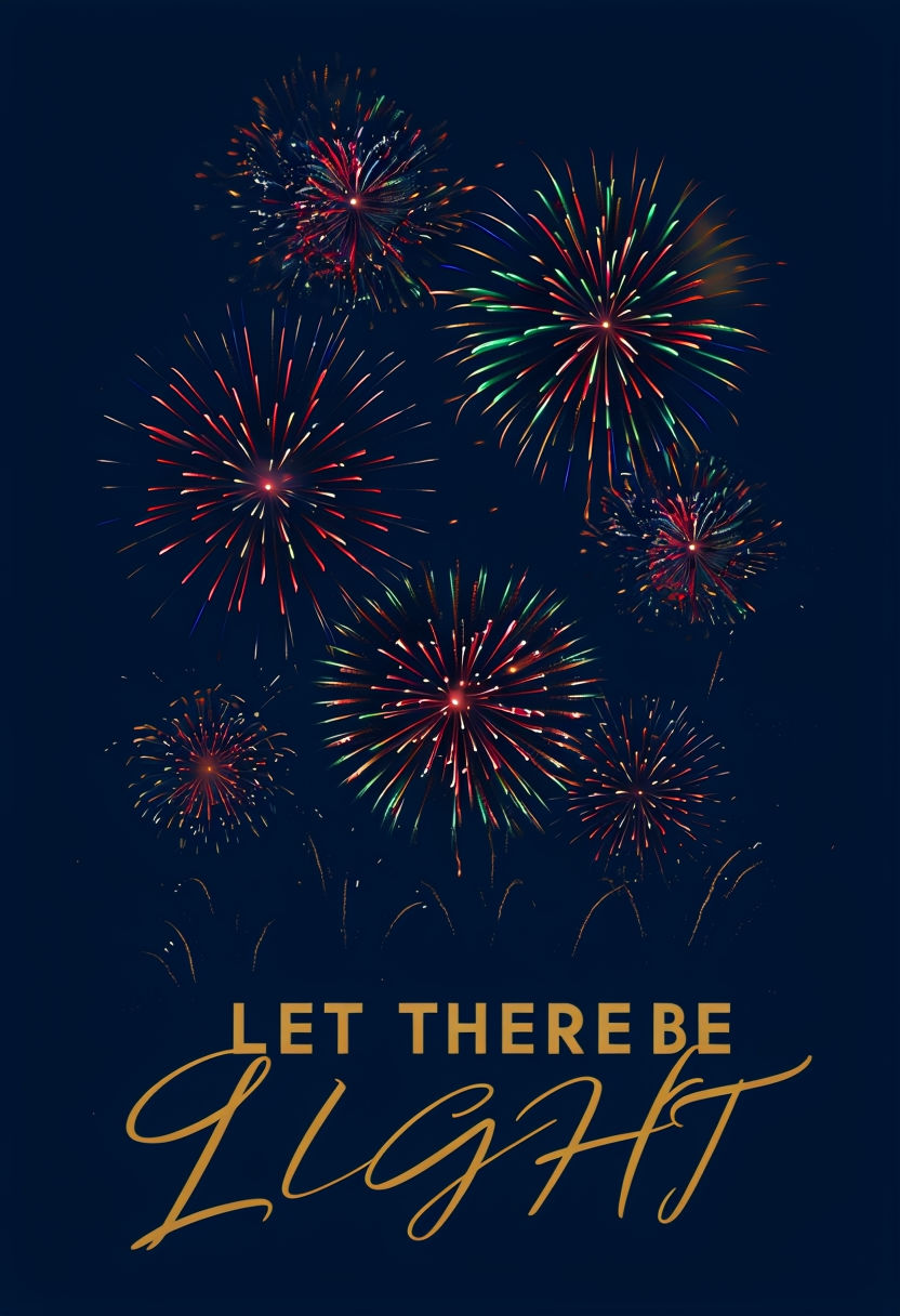 Vibrant Fireworks Celebrating Diwali with 'Let There Be Light' Text Poster