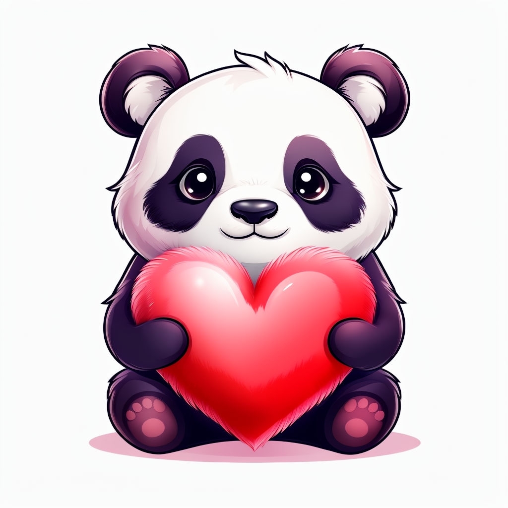 Cute Cartoon Panda Holding Fluffy Love Heart Sticker