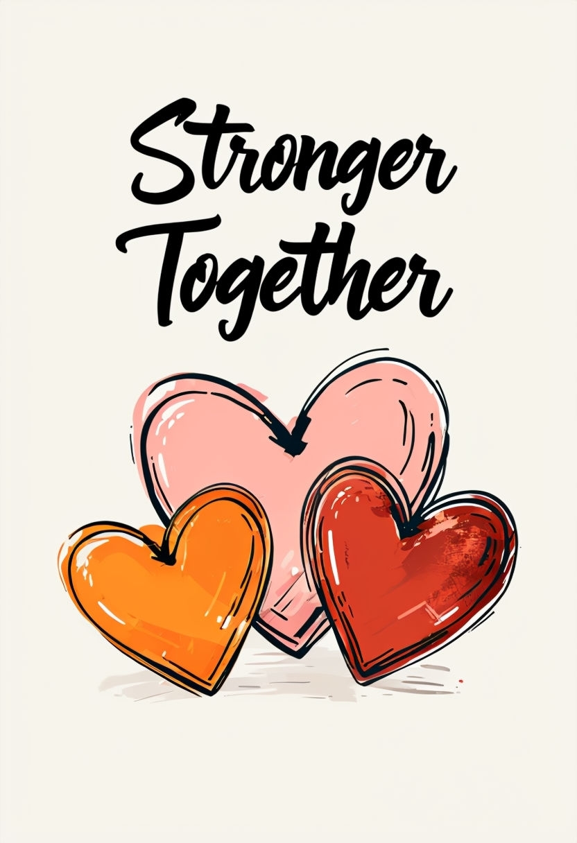 Heartfelt "Stronger Together" Greeting Card Design Illustration