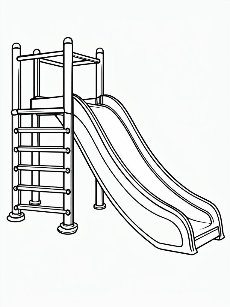 Minimalist Line Drawing of Playground Slide for Coloring Book Pages