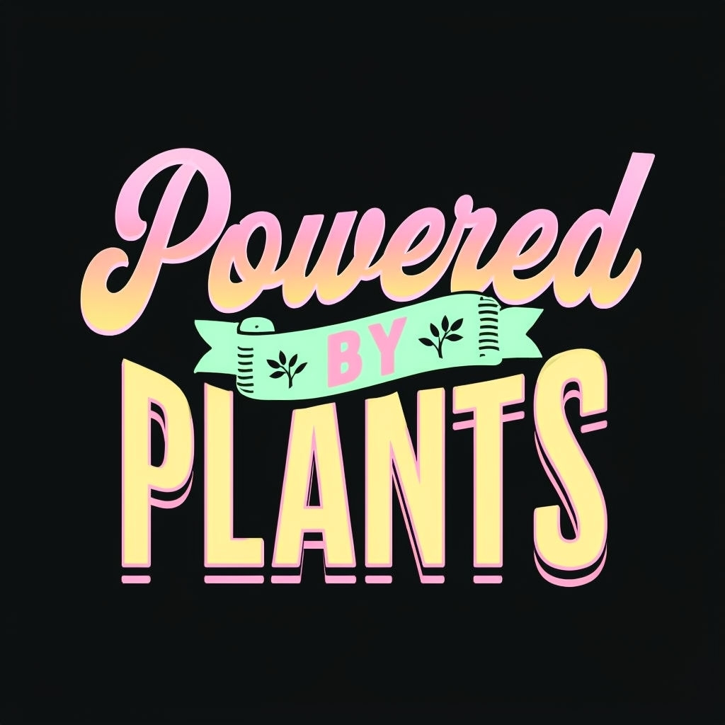 Vibrant 'Powered by Plants' Graphic Design T-Shirt