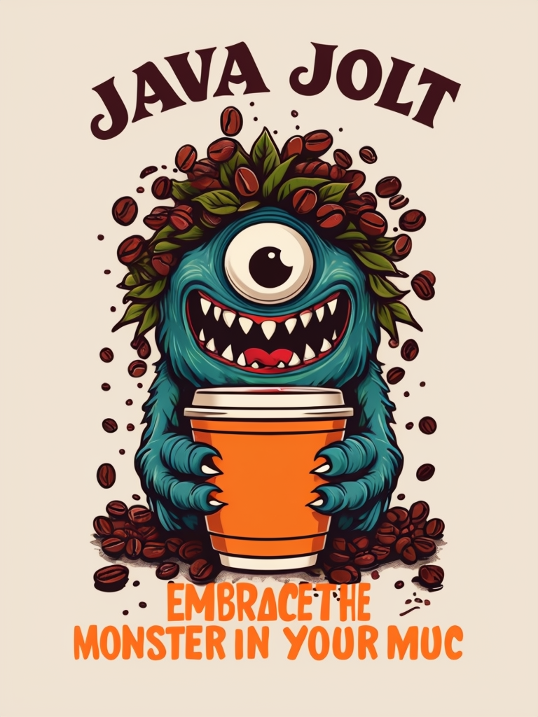 Cartoon Monster Coffee Cup Whimsical Illustration