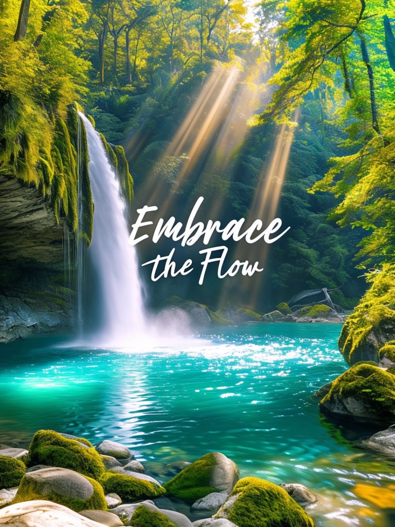 Serene Waterfall Landscape with Inspirational Text Social Media Post