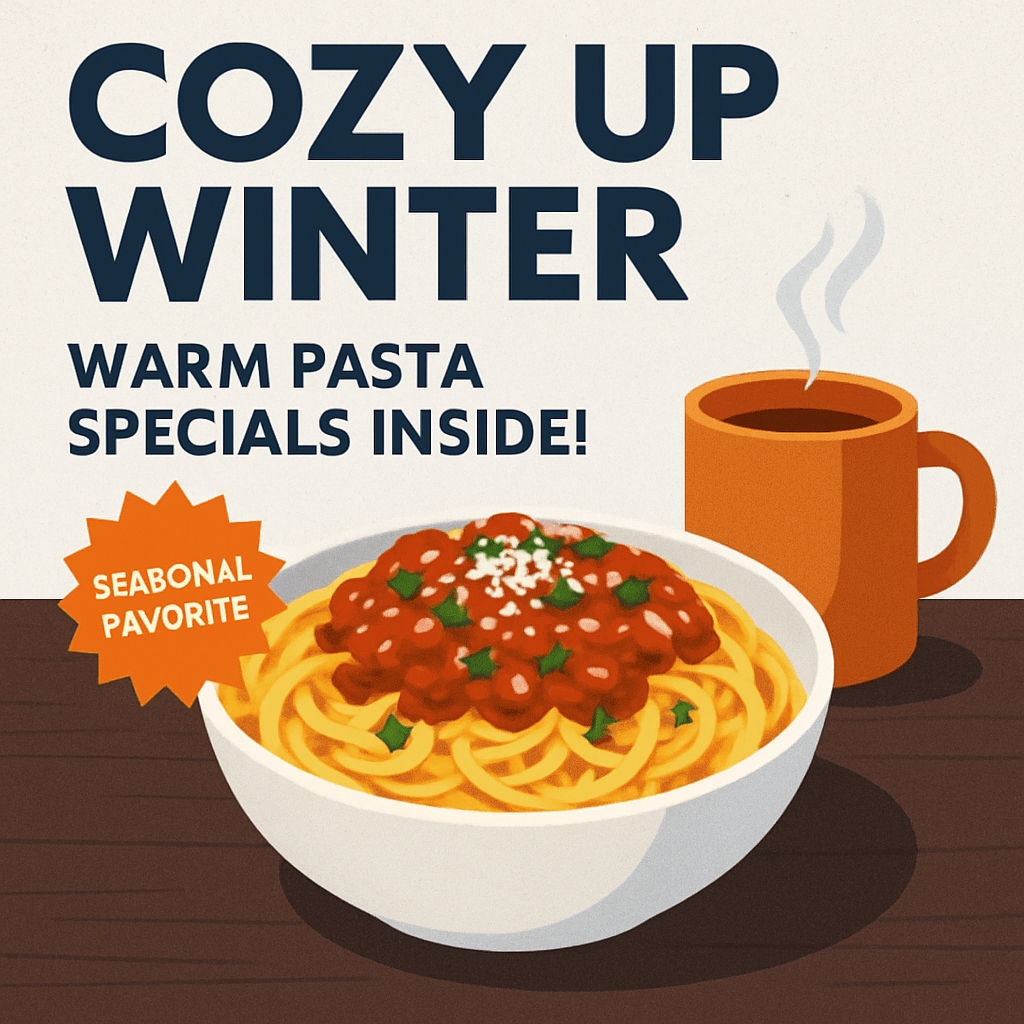 Cozy Up Winter Pasta Specials Retro Illustration Ad