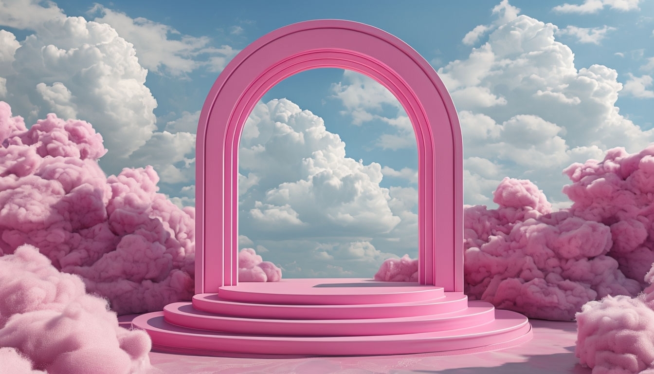 Surreal Pink Archway and Cloud Landscape Virtual Background