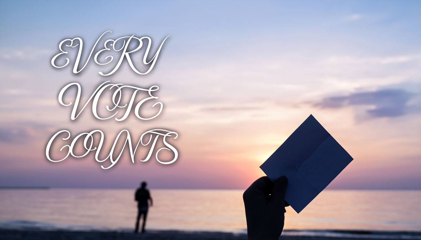 Tranquil Beach Sunset with Voting Message Poster