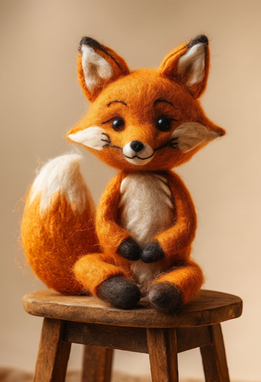 Whimsical Felted Fox Art with Charming Handcrafted Details