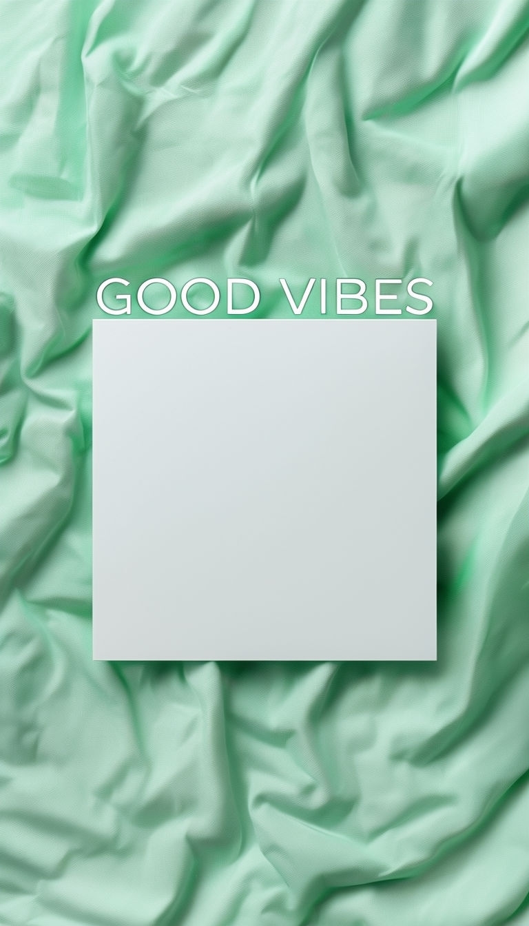 Good Vibes Text on Soft Mint Green Crumpled Fabric Background Social Media Post
