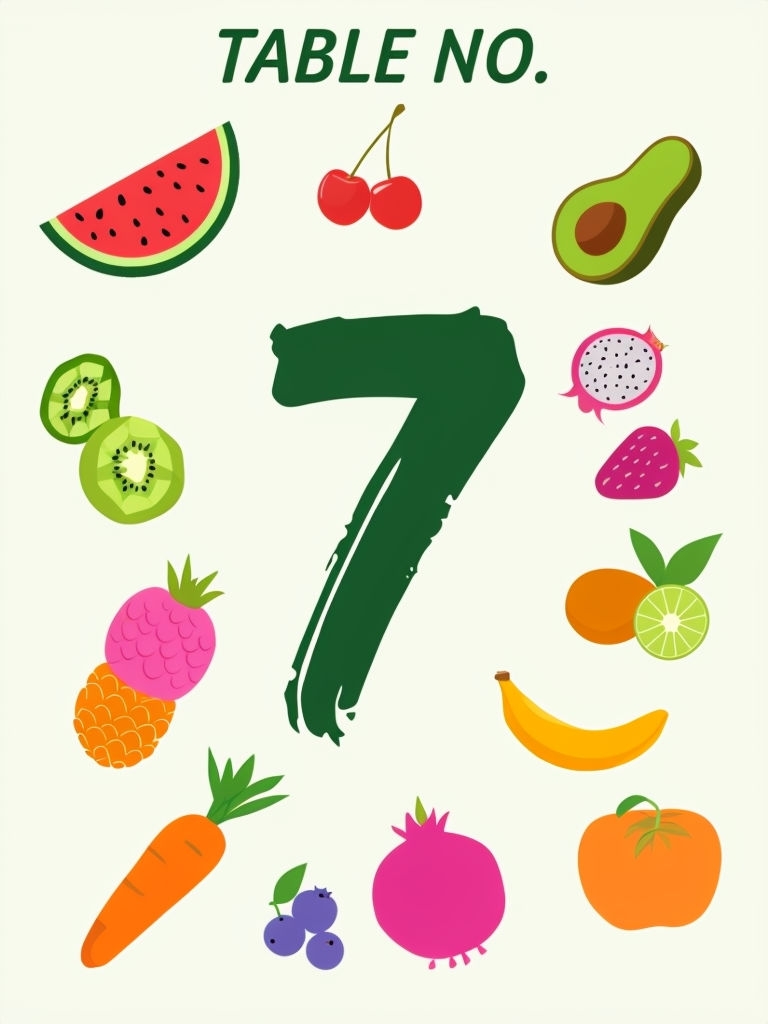 Vibrant Fruit Table Number 7 Illustration for Event Signage