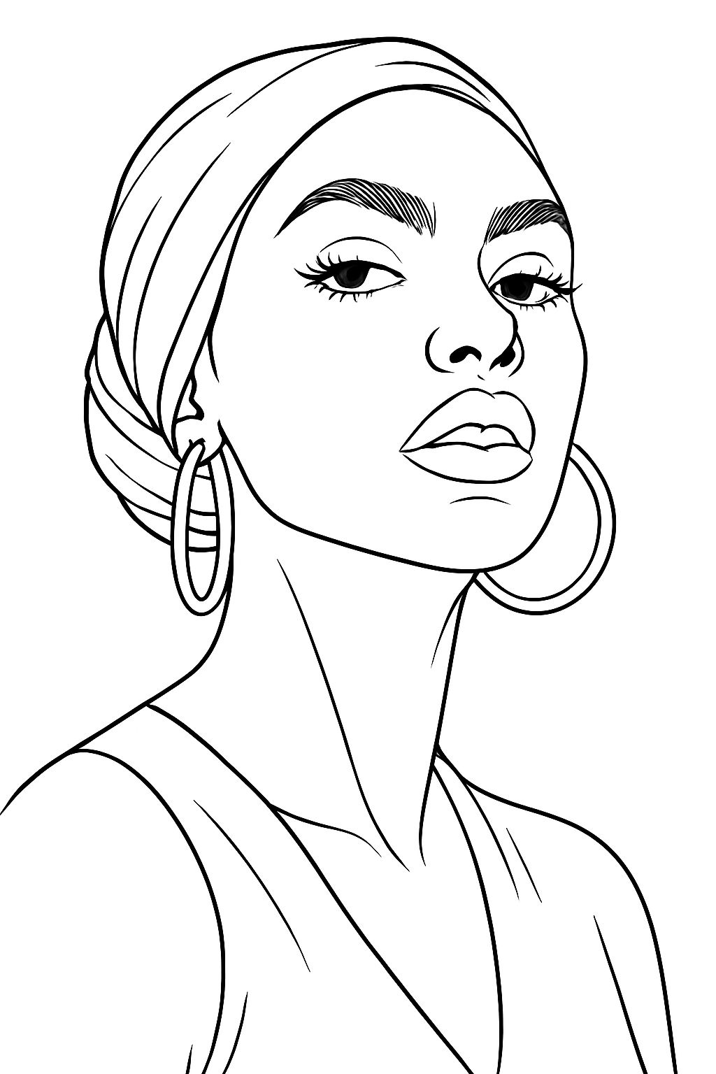 Empowering Minimalist Black and White Woman Portrait Coloring Book Page