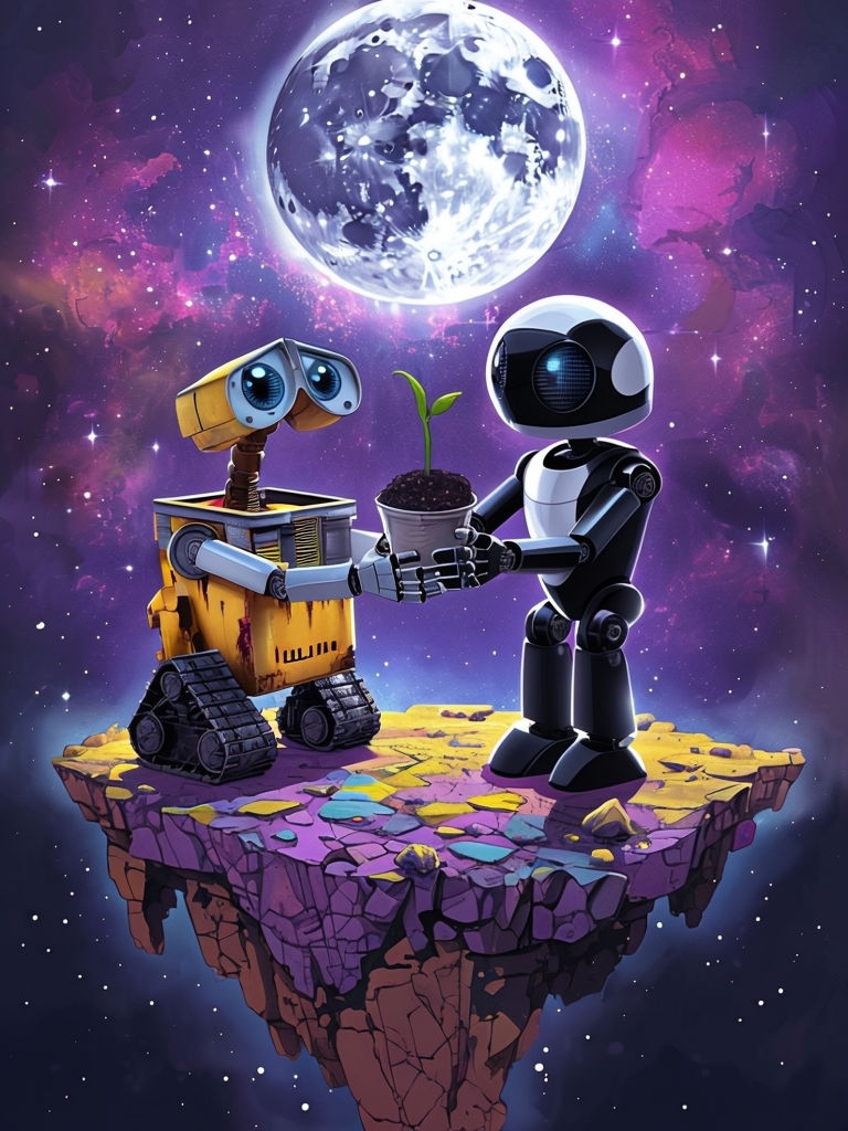 Anthropomorphic Robots Sharing a Plant in Space T-Shirt