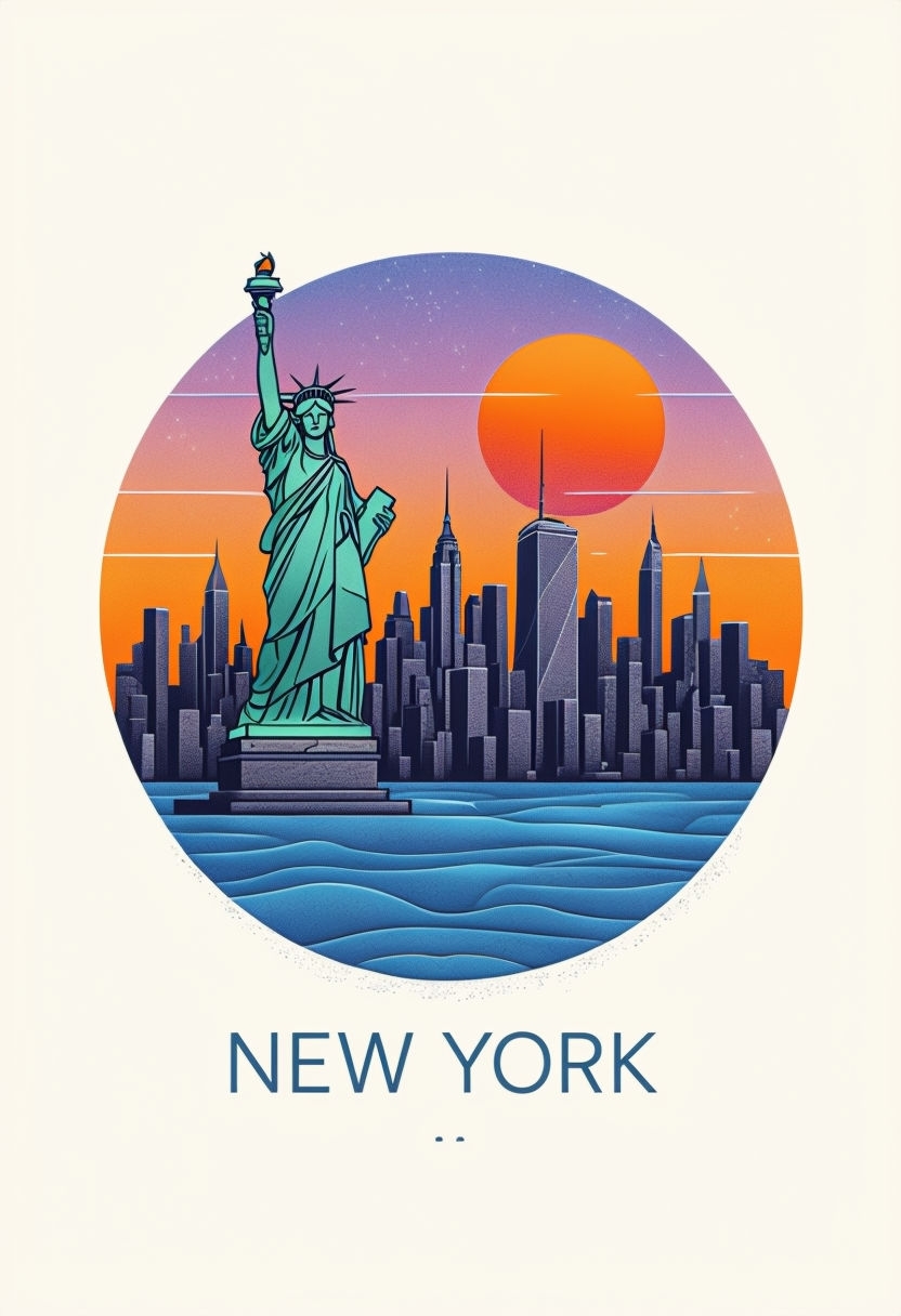 Stylized Statue of Liberty and NYC Skyline Minimalist T-Shirt