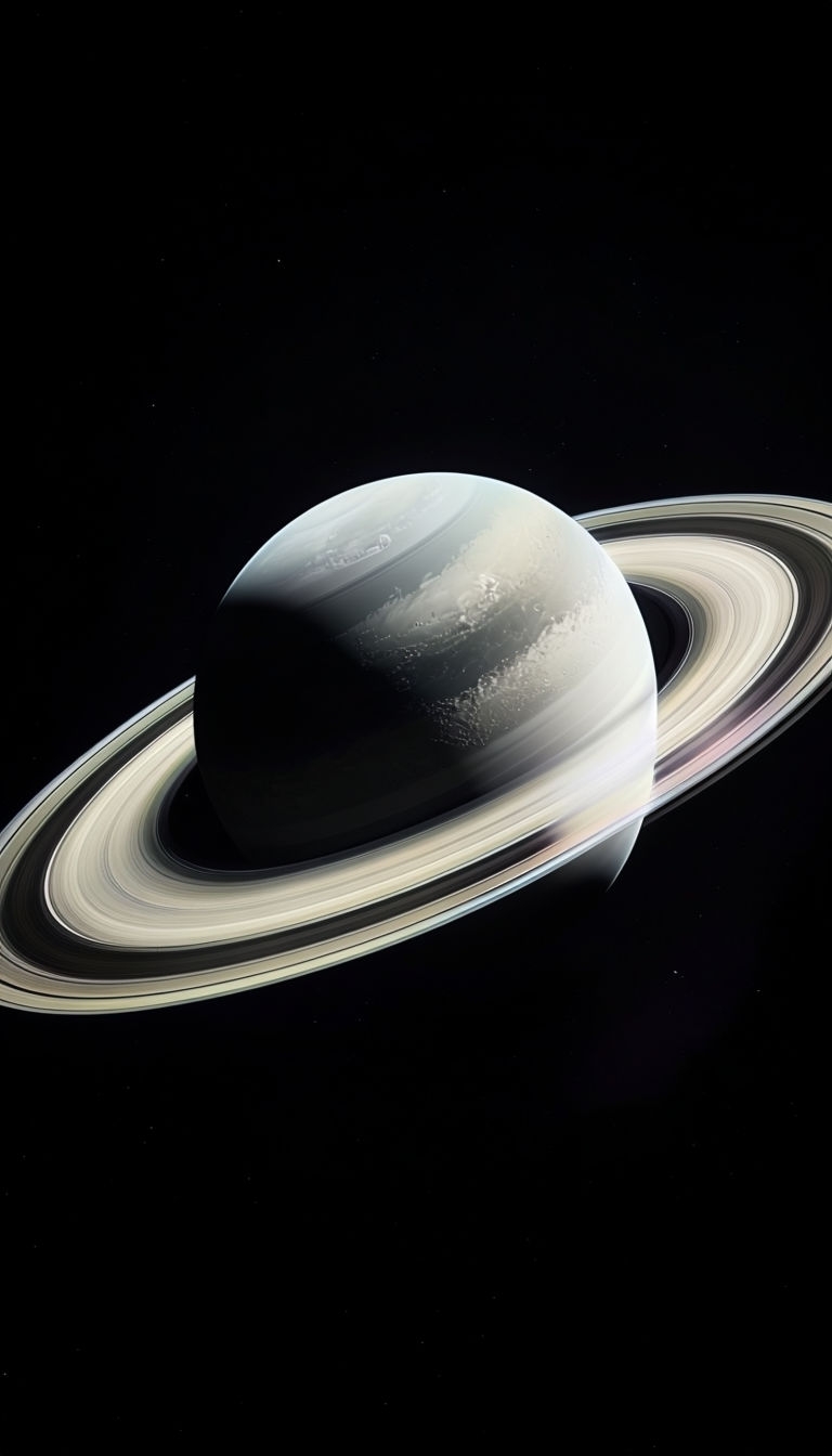 Astronomical Planet with Rings in Deep Space Mobile Wallpaper