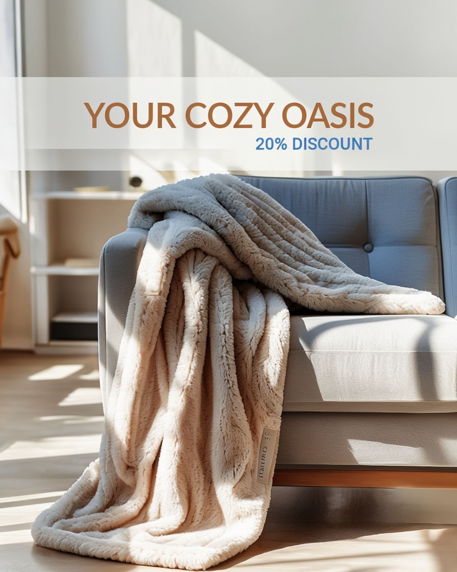 Stylish Comfort Throw Blanket Photo Featuring Cozy Discount Ads