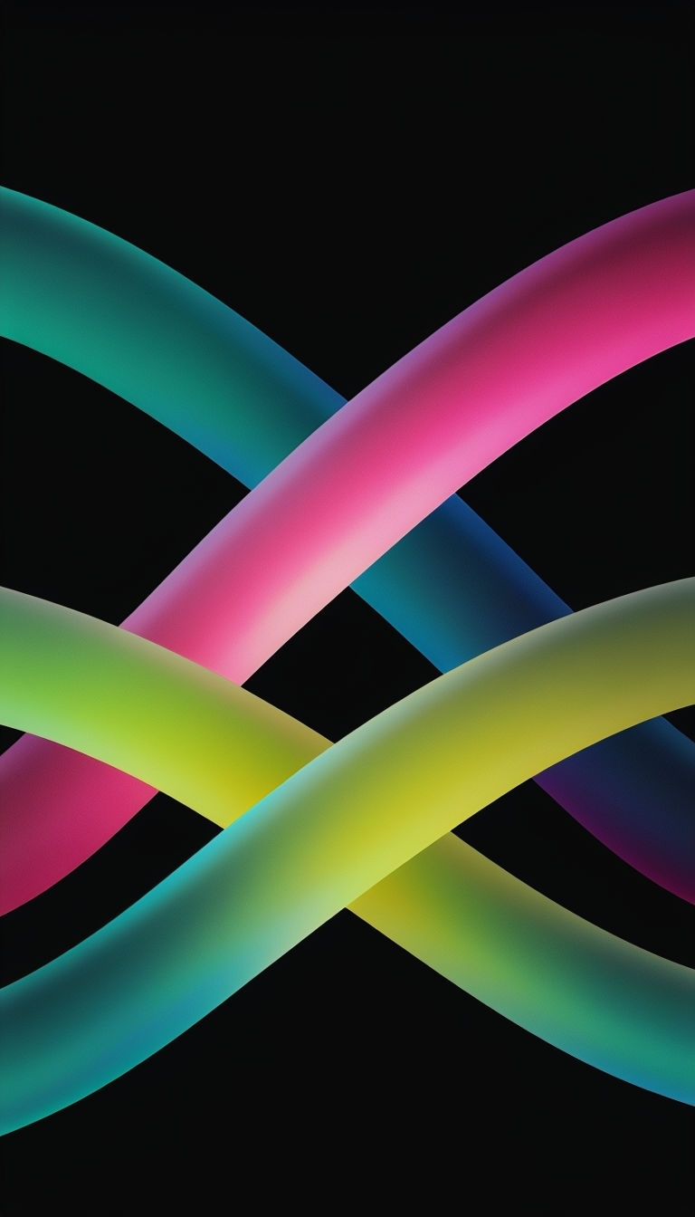Vibrant Intersecting Colorful Arcs on Black Background Mobile Wallpaper