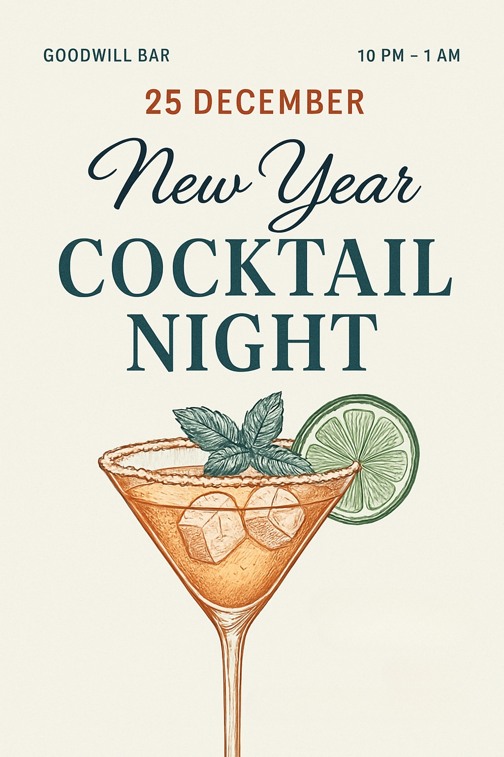 Elegant New Year Cocktail Night Event Poster for Goodwill Bar Cards & Invites
