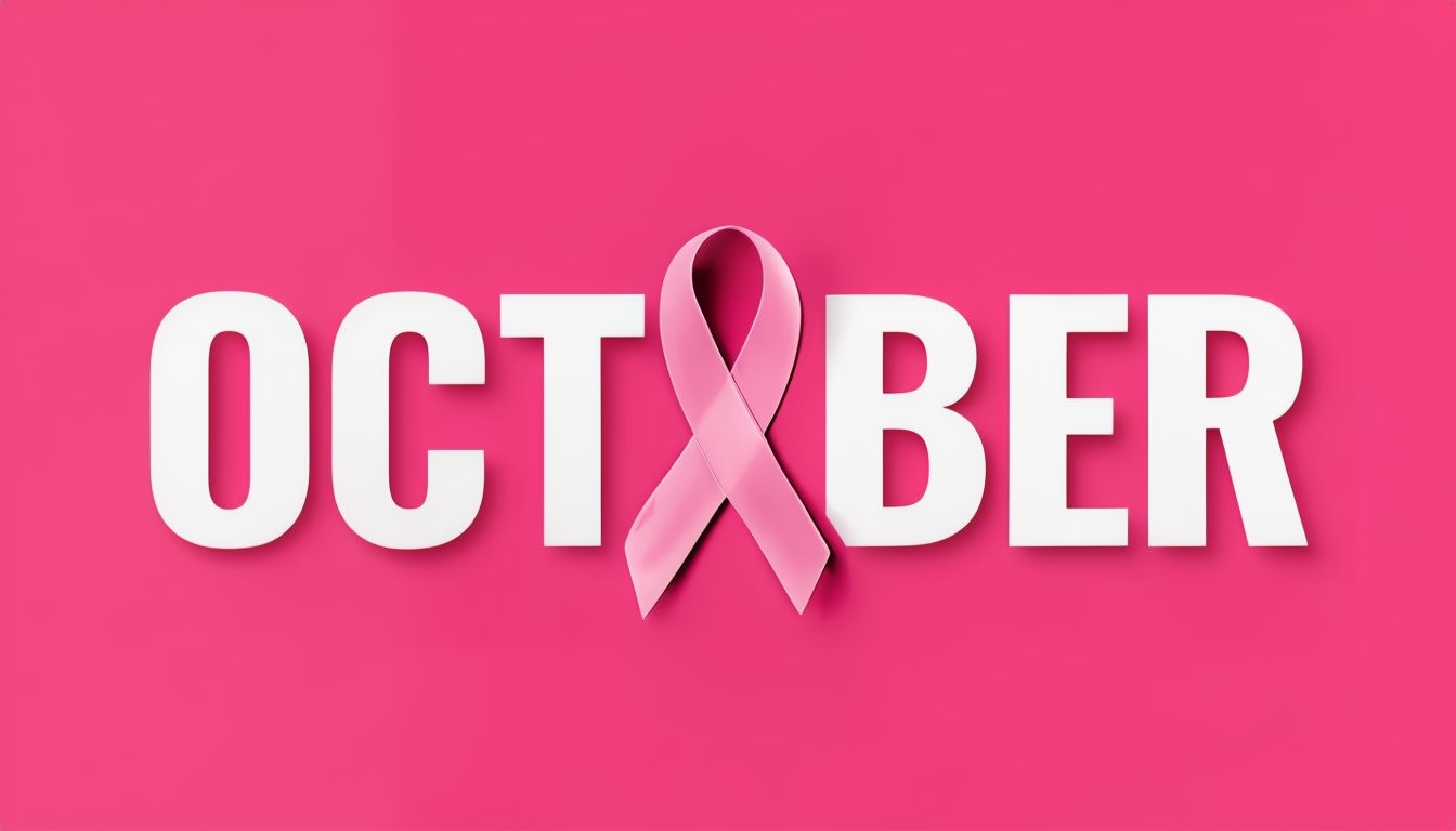 October Breast Cancer Awareness Banner with Pink Ribbon