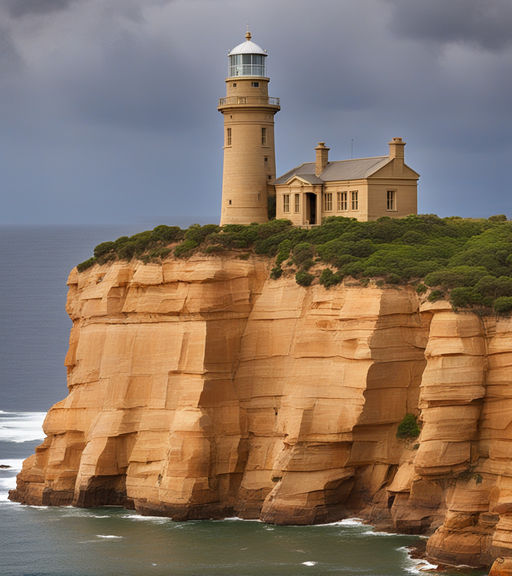 An Australian style sandstone block lighthouse on top of a s... by the ...