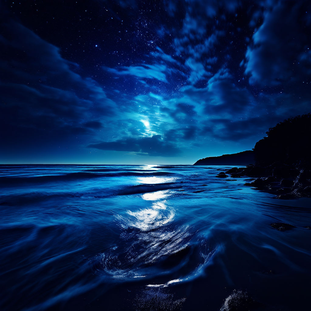 Dark night ocean expanses under a starless sky by 박현주 - Playground