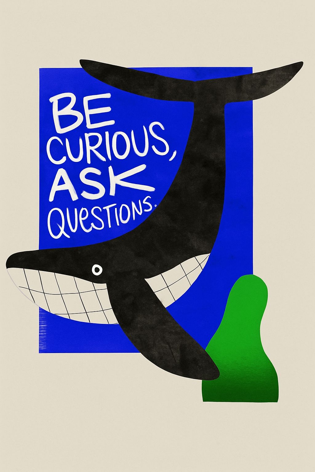 Whimsical Black Whale Minimalist Design with Curious Quote Poster