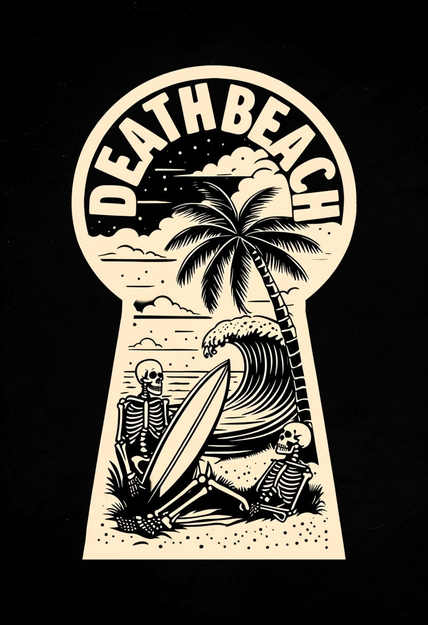 Vintage Death Beach Skeleton Illustration T-Shirt