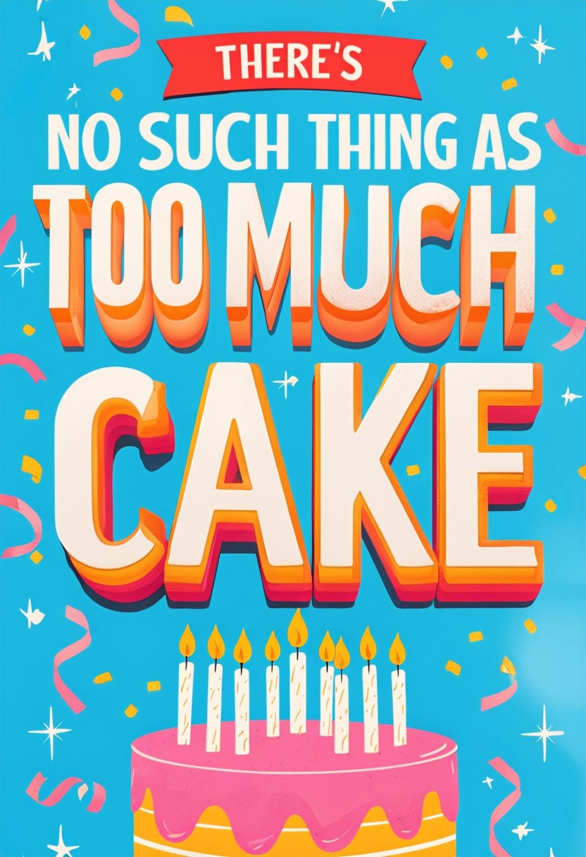 Festive Too Much Cake Celebration Card Design