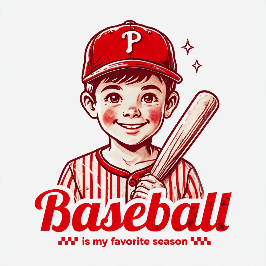 Cheerful Vintage Baseball Boy Illustration T-Shirt