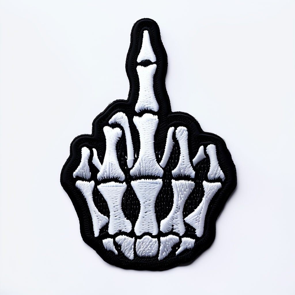 Skeletal Hand Middle Finger Embroidered Patch for Hats