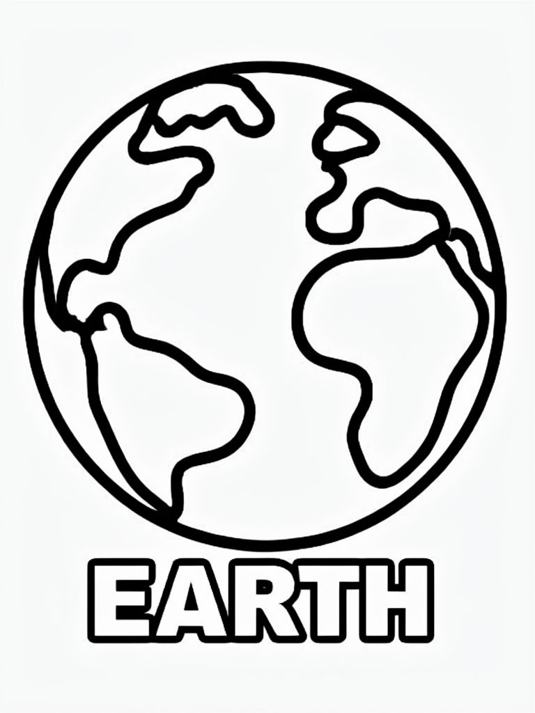 Stylized Black and White Earth Outline Coloring Page