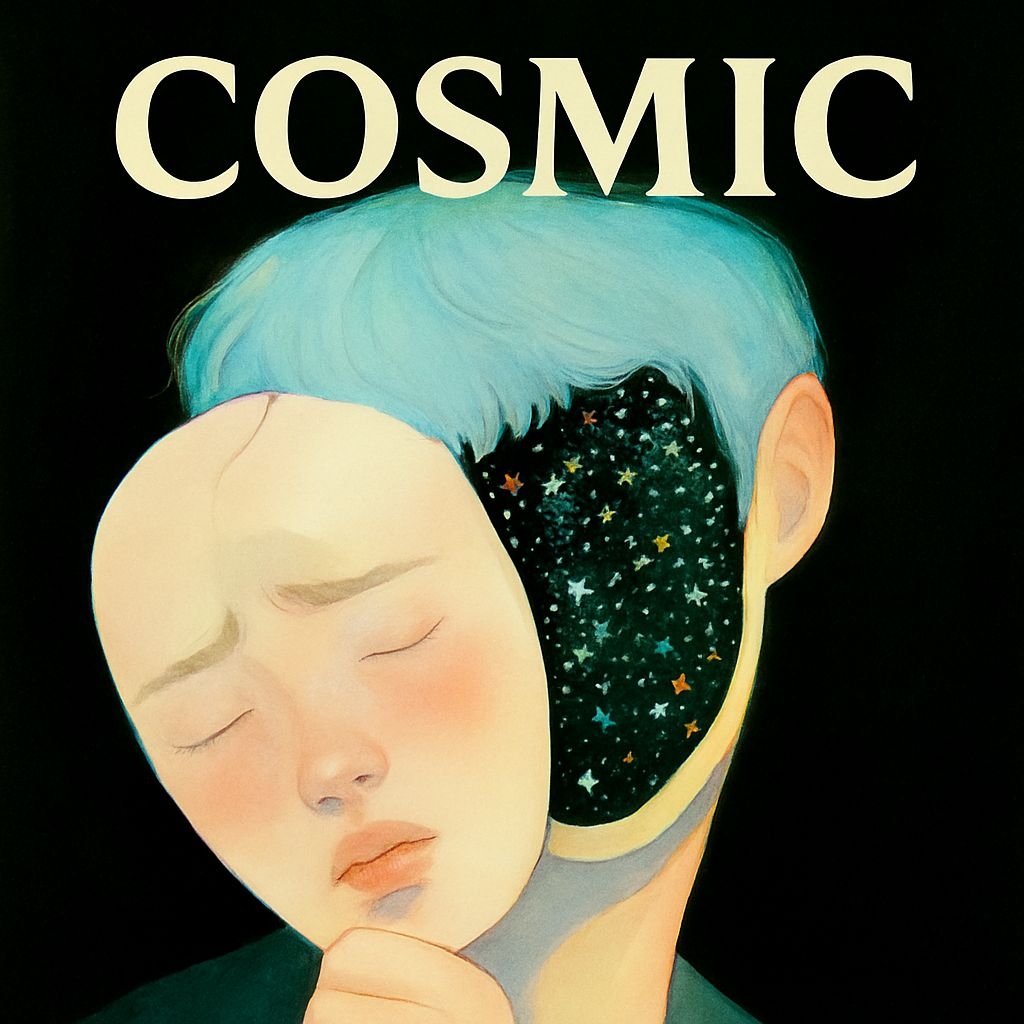 Surreal Cosmic Face Illustration with Dreamlike Elements Spotify Album Cover