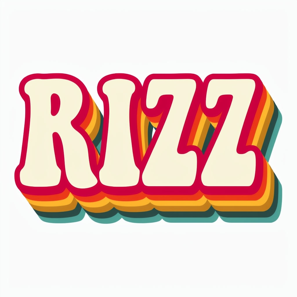 Retro RIZZ Bold Text Design with Colorful Gradient Shadows Sticker