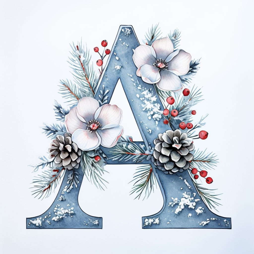 Winter-Themed Watercolor Monogram Letter A Design Sticker