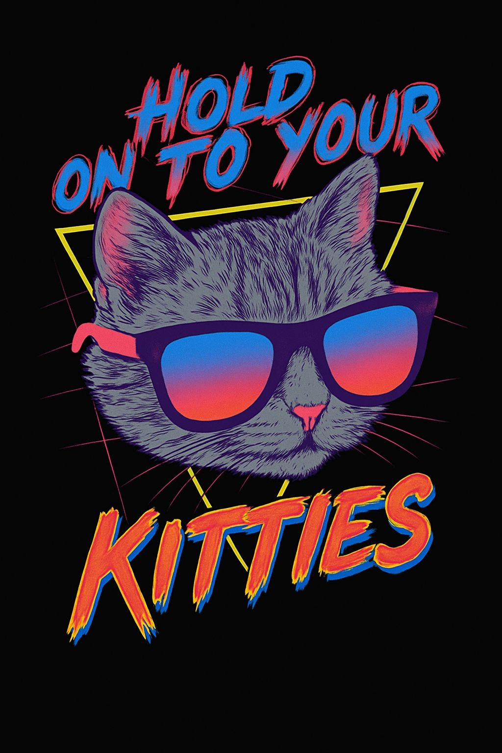 Vibrant Retro-Futuristic Cat Illustration with Sunglasses Poster