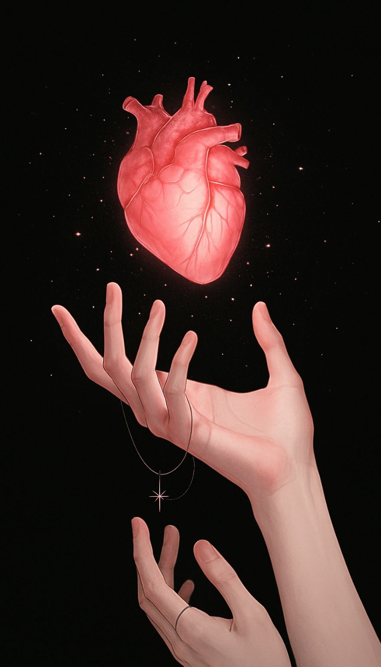 Ethereal Hands Reaching for a Glowing Heart Mobile Wallpaper