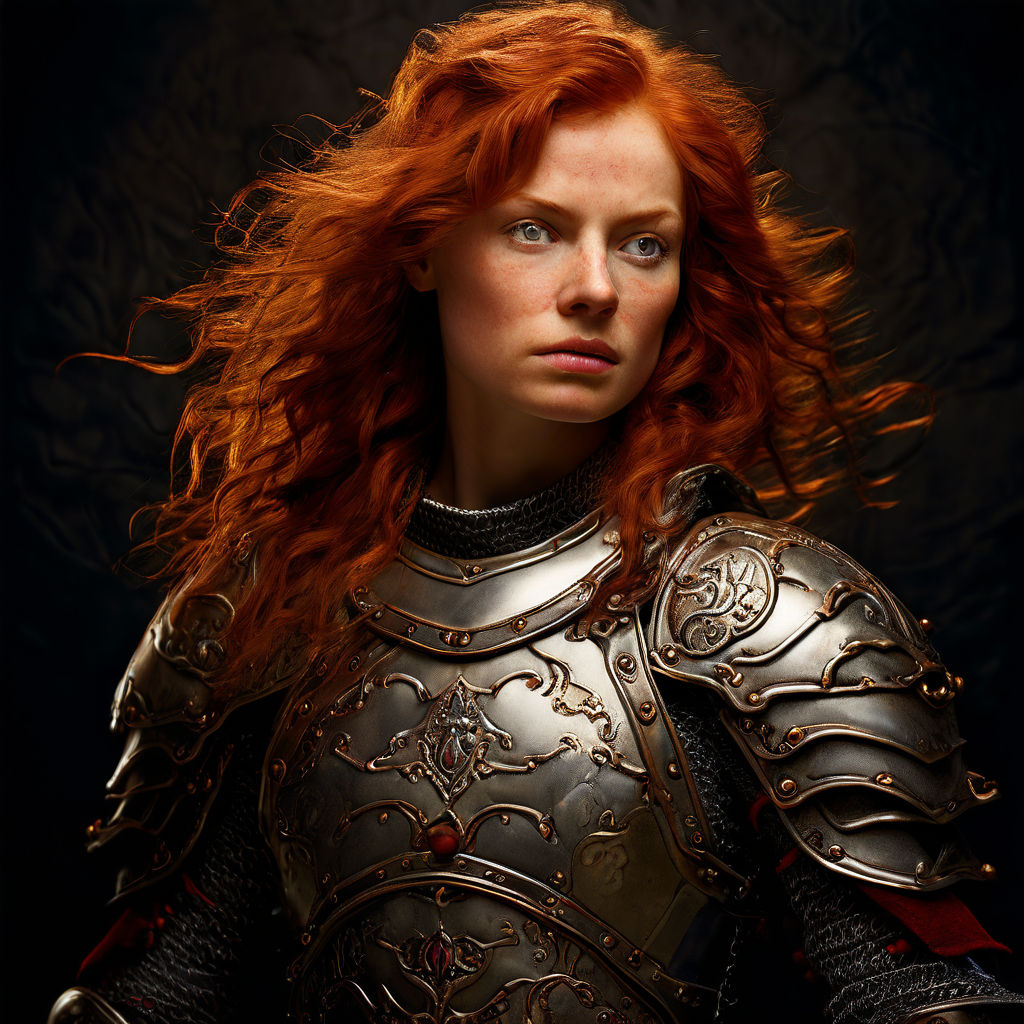 Illustration of a beautiful woman with red hair warrior in armor