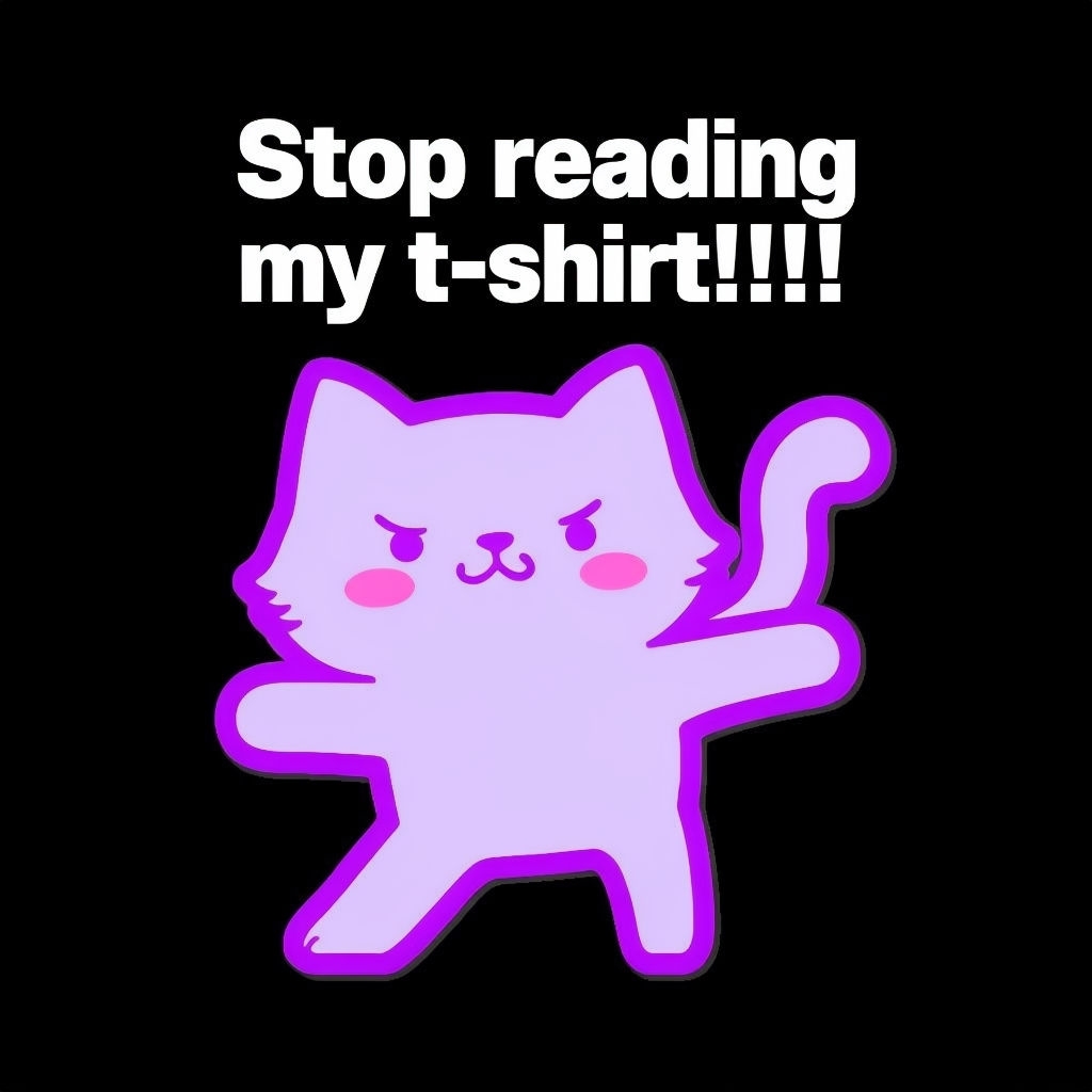 Playful Cartoon Cat with Stop Reading My T-Shirt Message T-Shirt