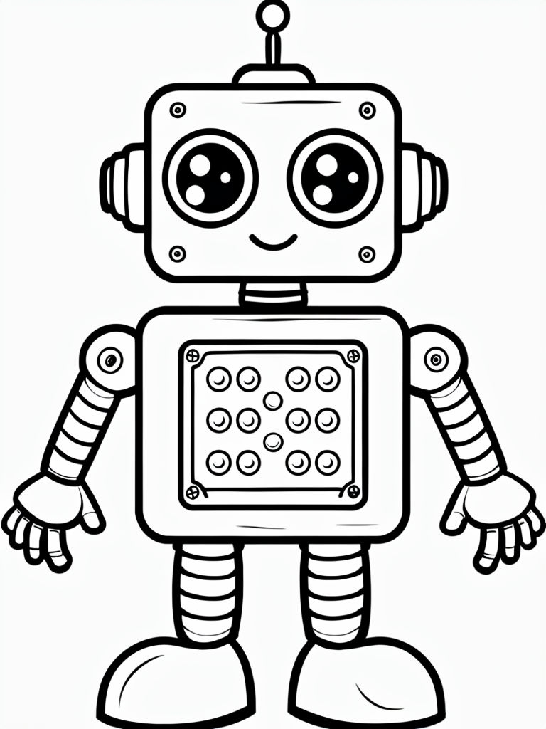 Friendly Cartoon Robot Line Drawing for Coloring Book Pages