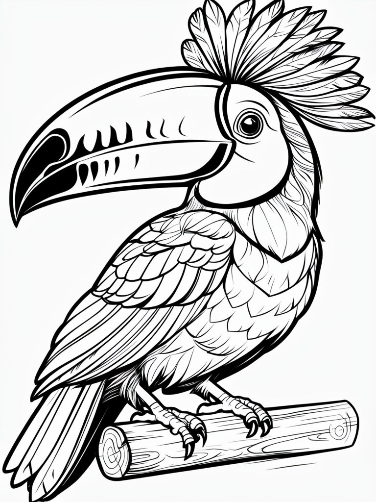 Black and White Cartoon Toucan Line Drawing Coloring Book Page