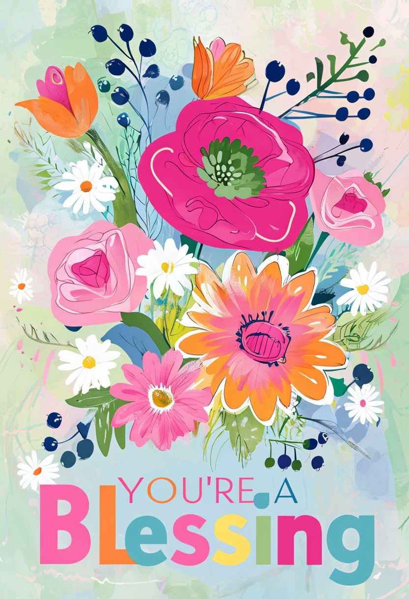 Vibrant You’re a Blessing Floral Greeting Card Design