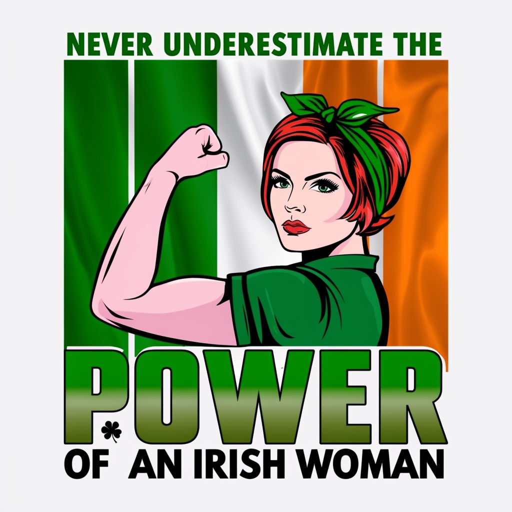 Empowered Irish Woman Flexing in Vintage Pop Art Illustration Memes