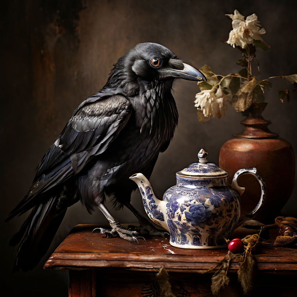 The crow drinks from the teapot by lukas andre - Playground