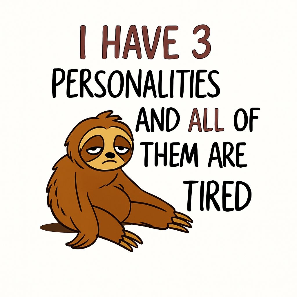 Tired Sloth Cartoon with Humorous Text Sticker