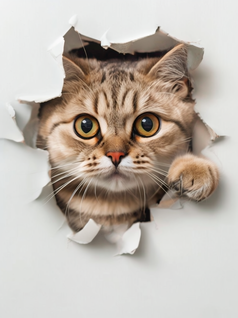 Curious Tabby Cat Peeking Through White Surface