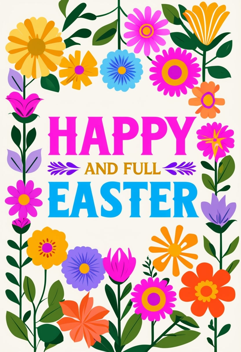 Vibrant Happy and Full Easter Greeting Card Design for Celebration Cards & Invites