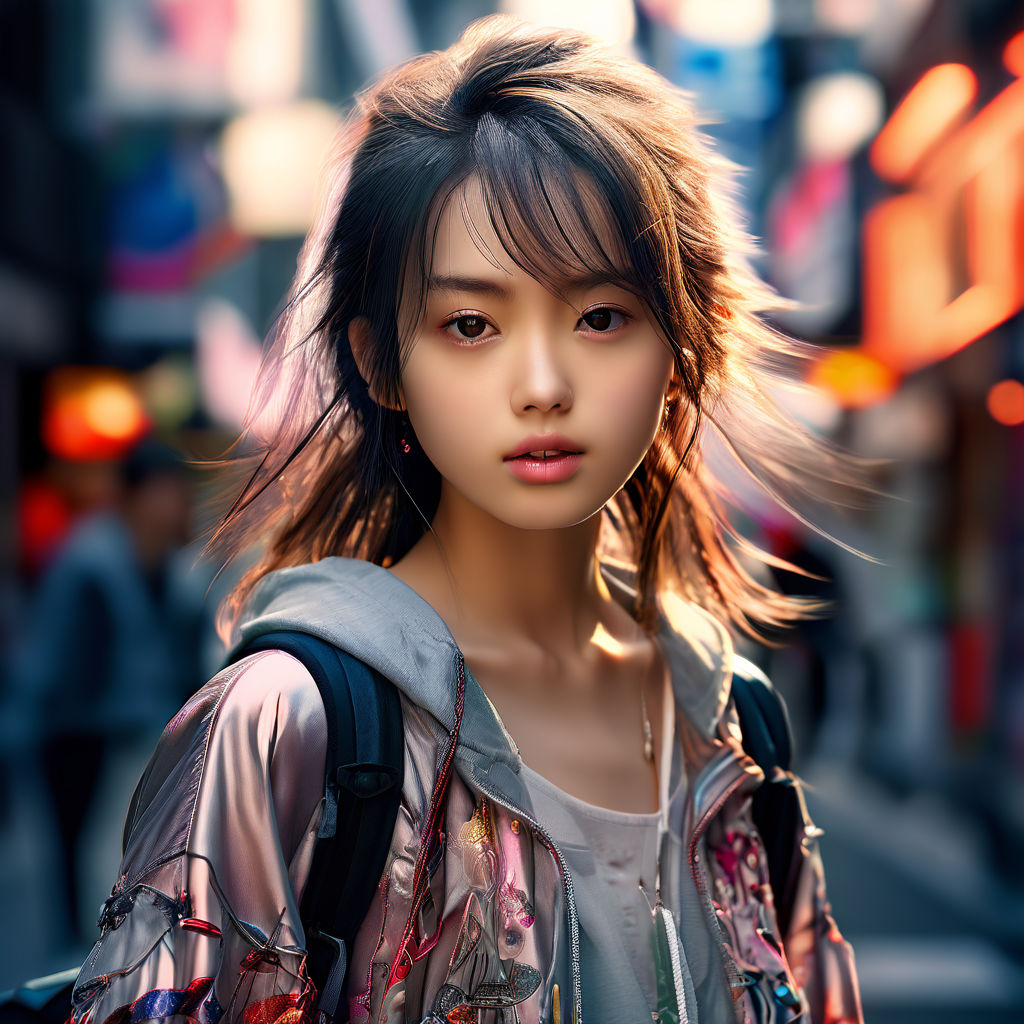 19-year-old tall slim Asian girl with a fringe expressing beauty and  spirituality