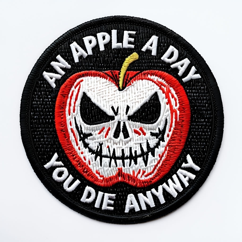 Eerie Halved Red Apple Skull Embroidered Patch for Hats