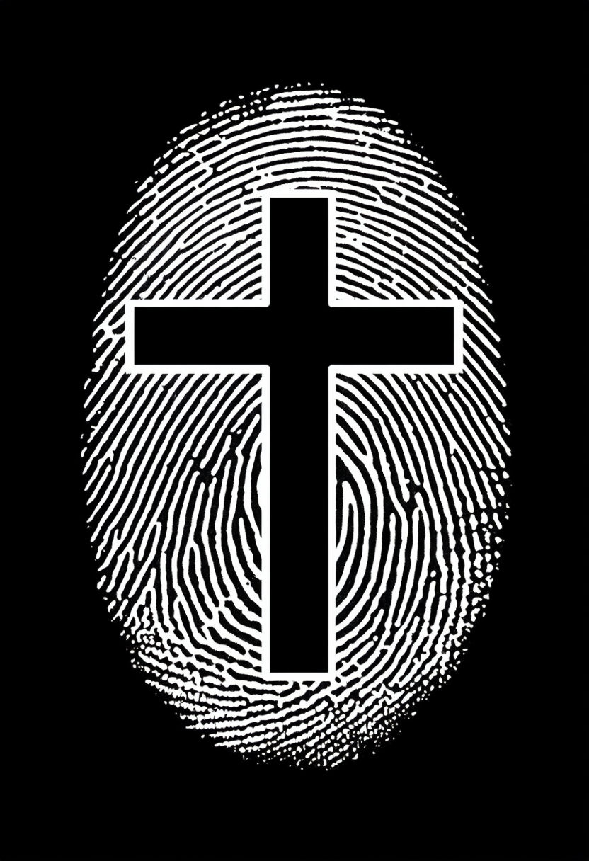 Black Christian Cross Integrated with Fingerprint Graphic Art Poster