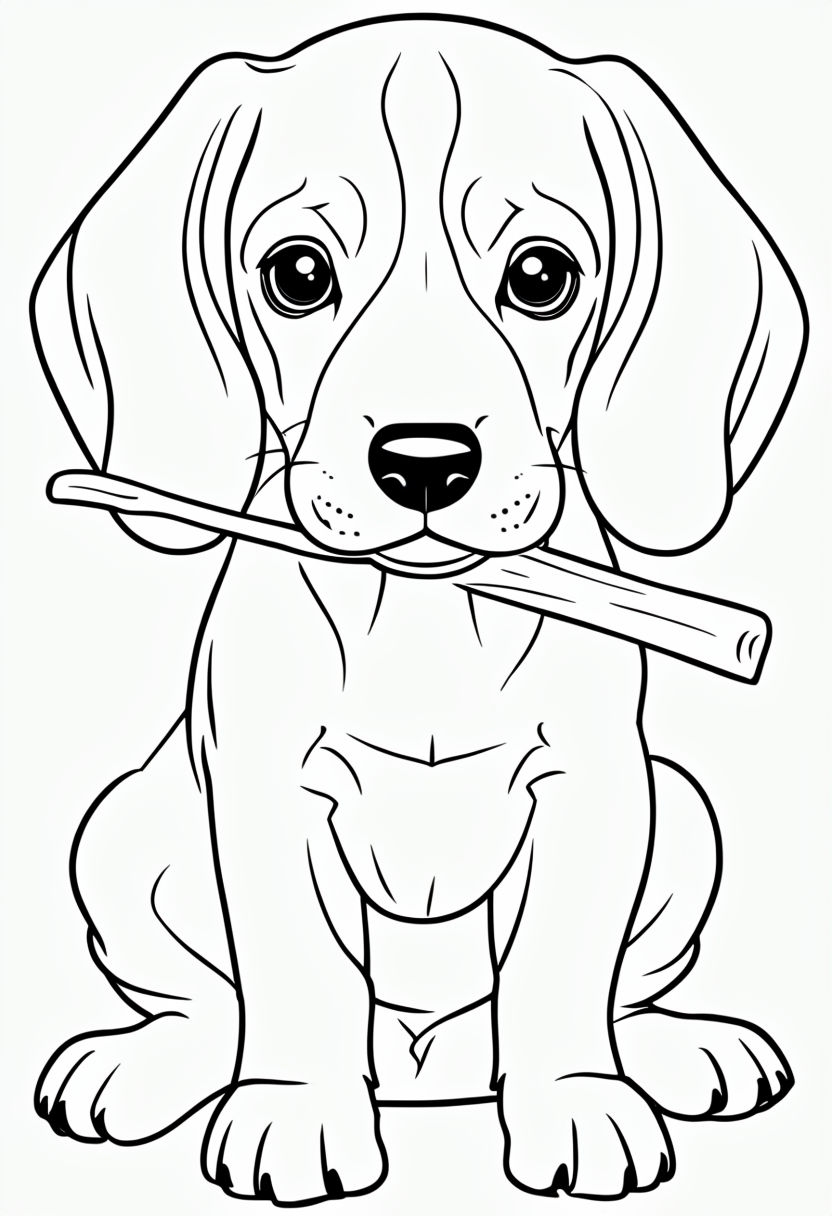 Playful Beagle Puppy Line Art Coloring Page for Kids Coloring Book Pages