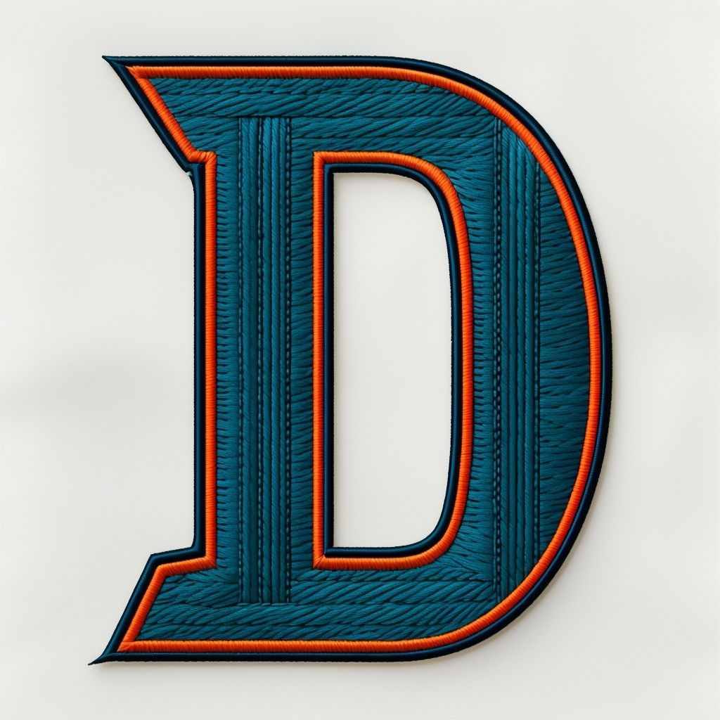 Elegant Teal ‘D’ Embroidered Monogram Design on White Fabric Monogram