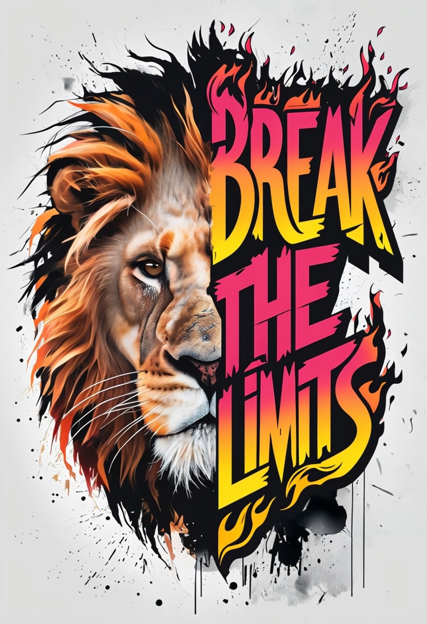 Energetic Lion Portrait with Motivational Text Poster